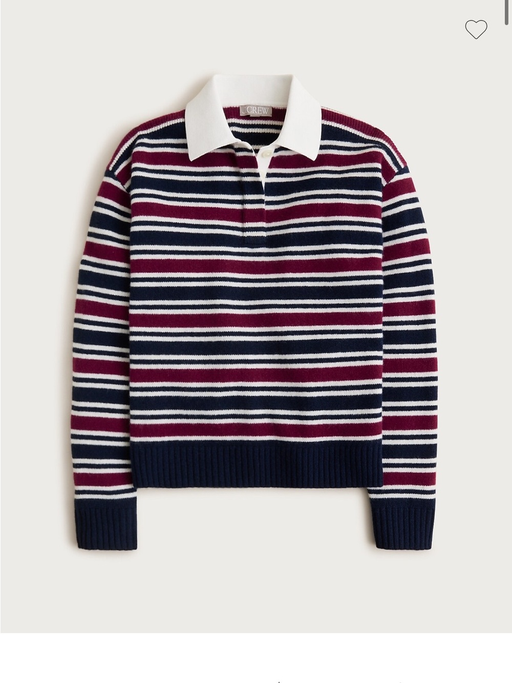 J. Crew Navy, White & Burgundy Striped Polo Sweater